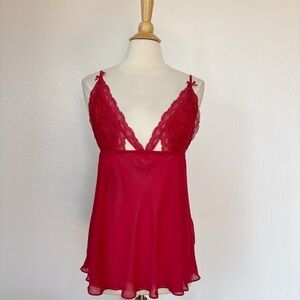 Ambrielle Solid Red Lace Chemise